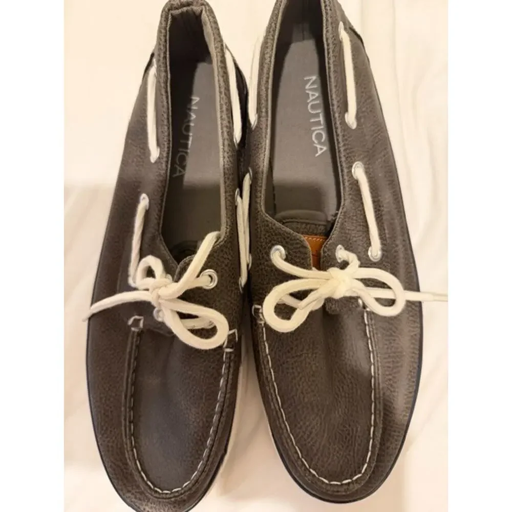 Nautica Men's Casual Boat Shoe Sneaker - Brown Faux Leather - Size 10